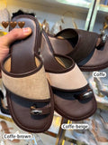 Ladies' Linen & Leather Toe-Loop Slide Sandals