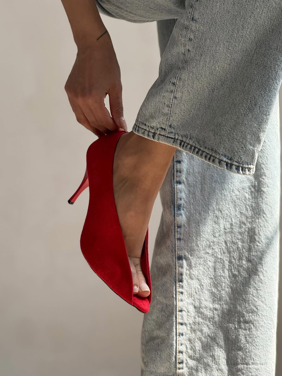 Ladies' Suede Peep-Toe V-Cut Stiletto Pumps