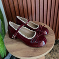 Ladies' Burgundy Patent Lace Trim Mary Jane Block Heels