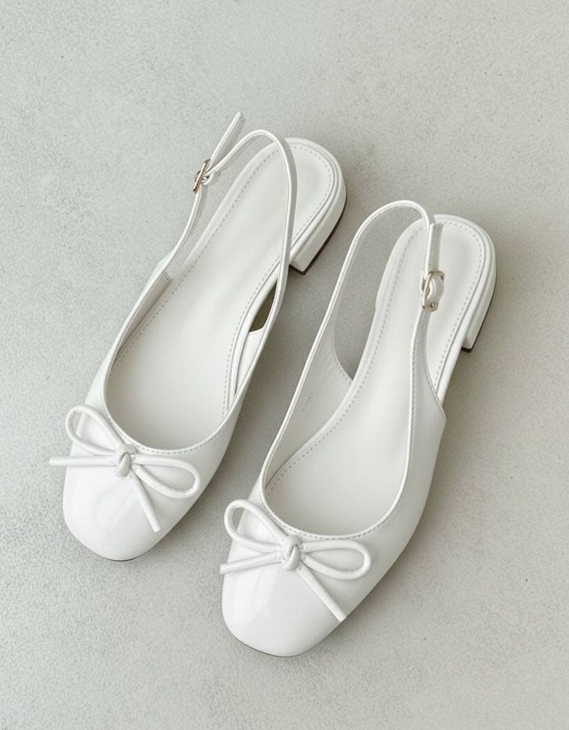 Ladies' Patent Leather Bow Slingback Block Heel Flats