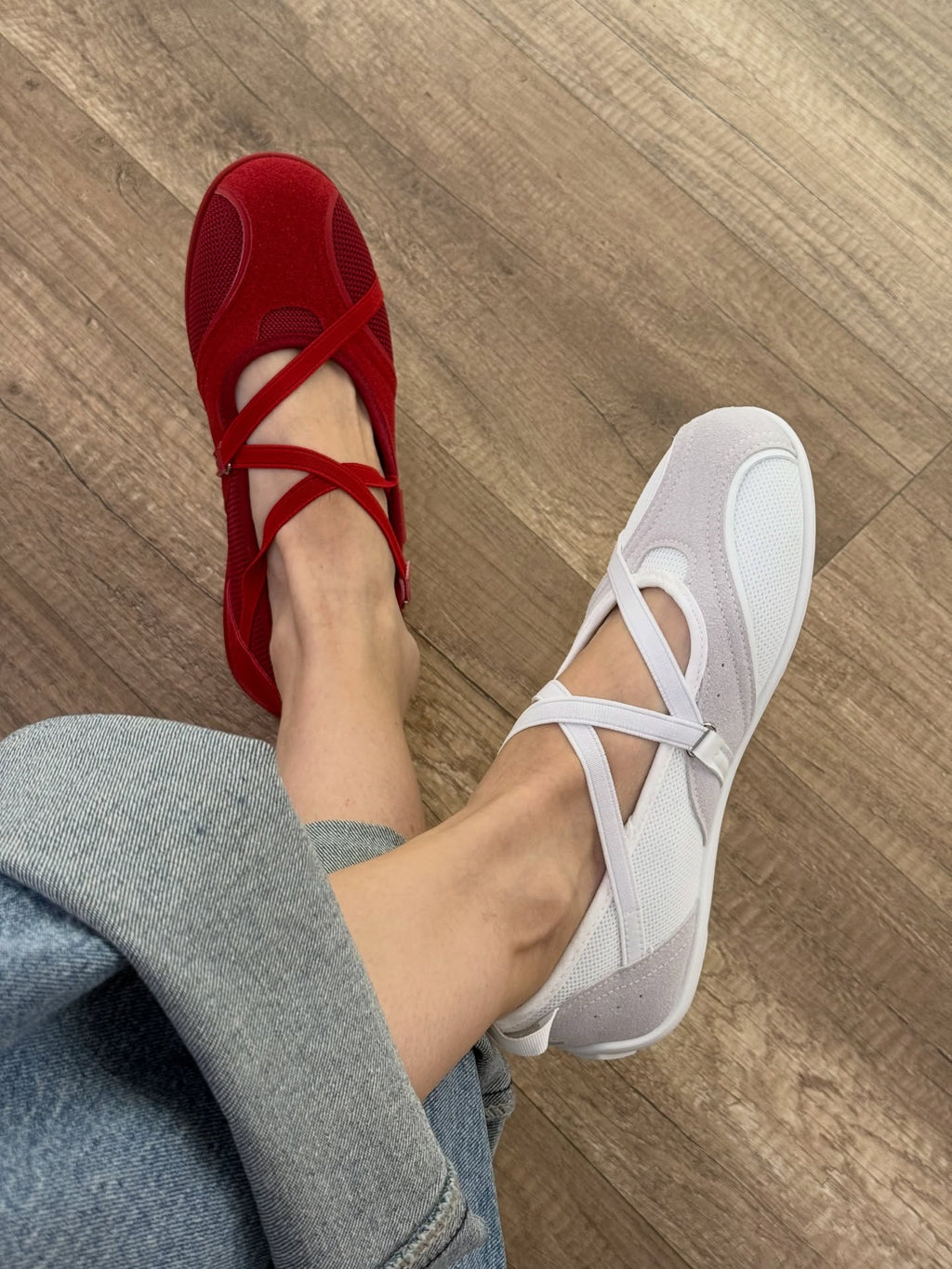 Ladies' Mesh & Suede Cross-Strap Ballet Flats