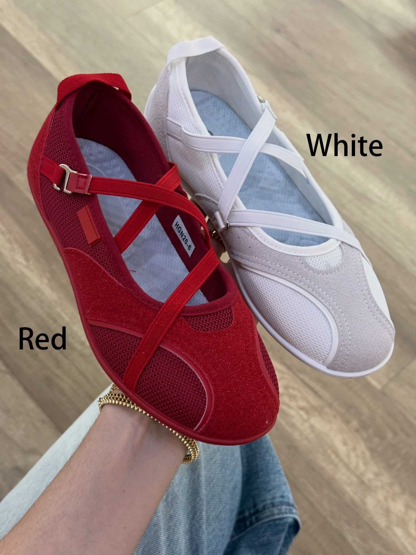 Ladies' Mesh & Suede Cross-Strap Ballet Flats