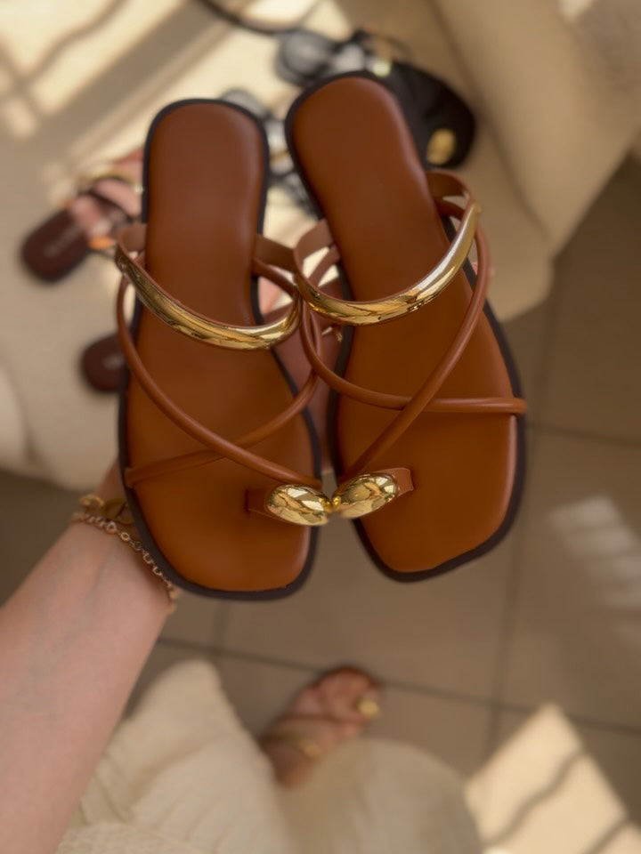 Ladies' Metal Accent Toe-Loop Slide Sandals