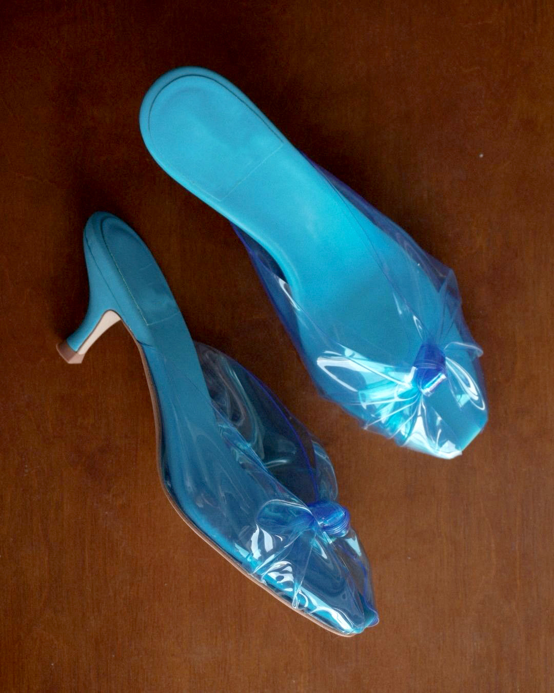 Ladies' Blue Bow Kitten Heel Mules