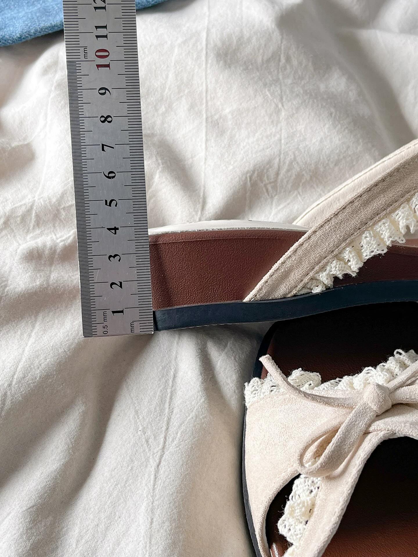 Ladies' Lace Trim Bow Wedge Slide Sandals
