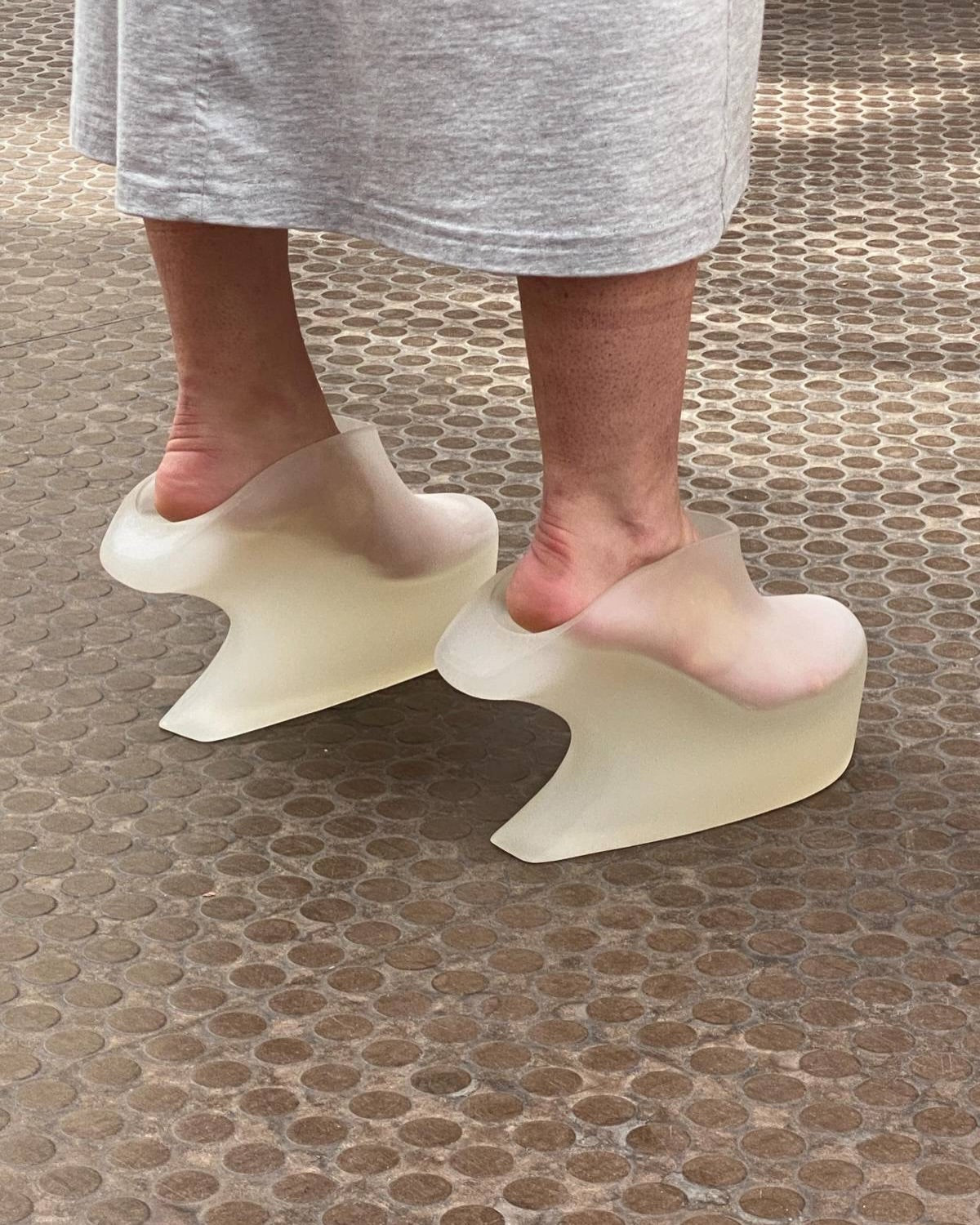 Avant-Garde Hollow Out Wedge Mule Sandals Frosted Transparent Platform Slides