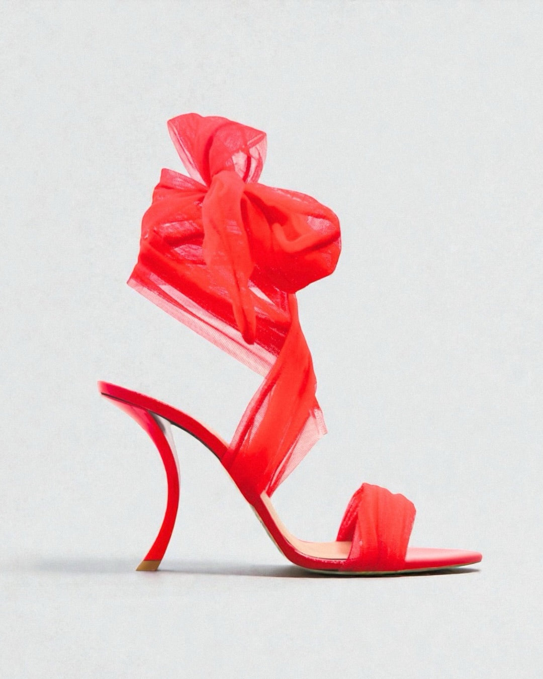 Ladies' Red Tulle Wrap-Around Sculptural Heel Sandals