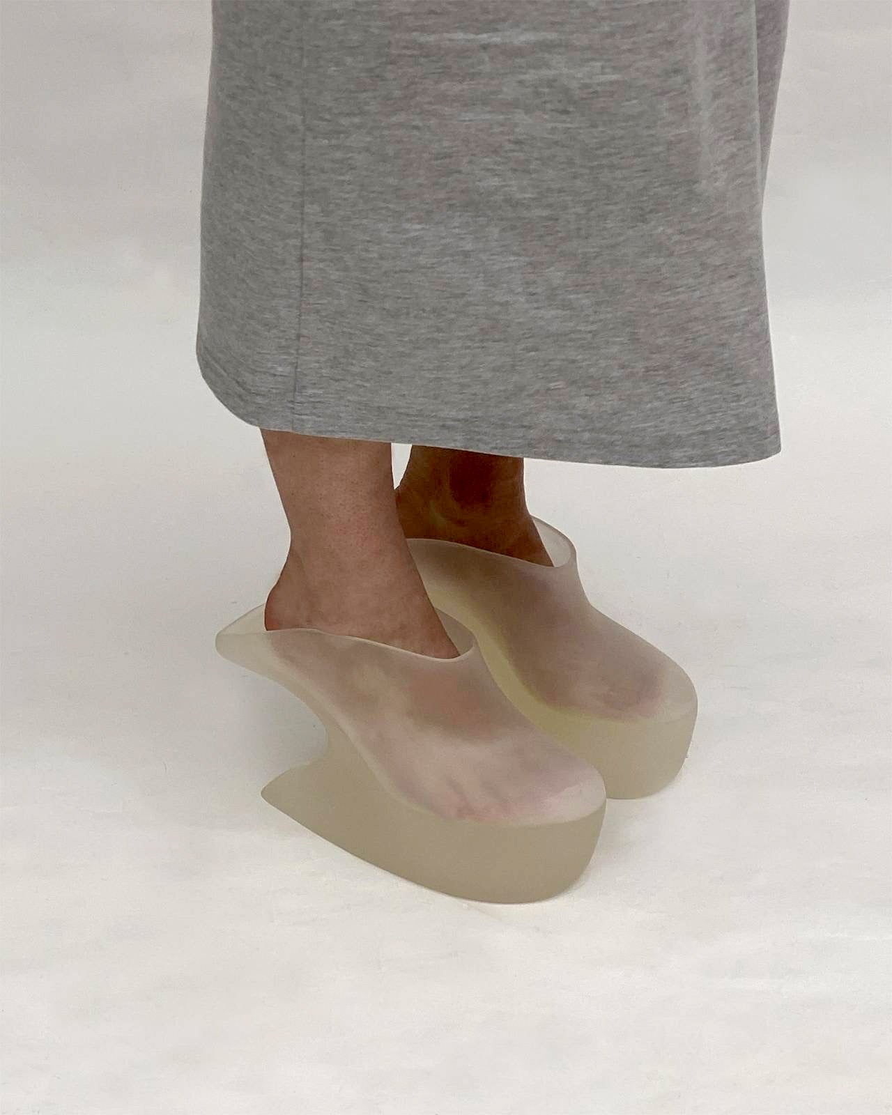 Avant-Garde Hollow Out Wedge Mule Sandals Frosted Transparent Platform Slides