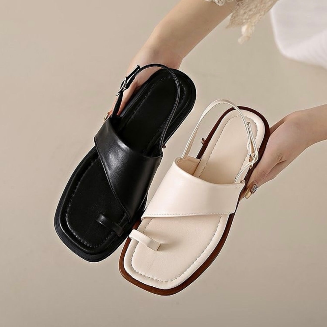 Ladies' Toe Loop Slingback Flat Sandals