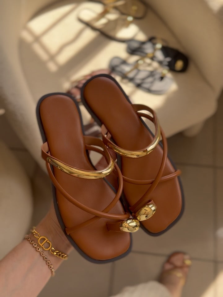 Ladies' Metal Accent Toe-Loop Slide Sandals
