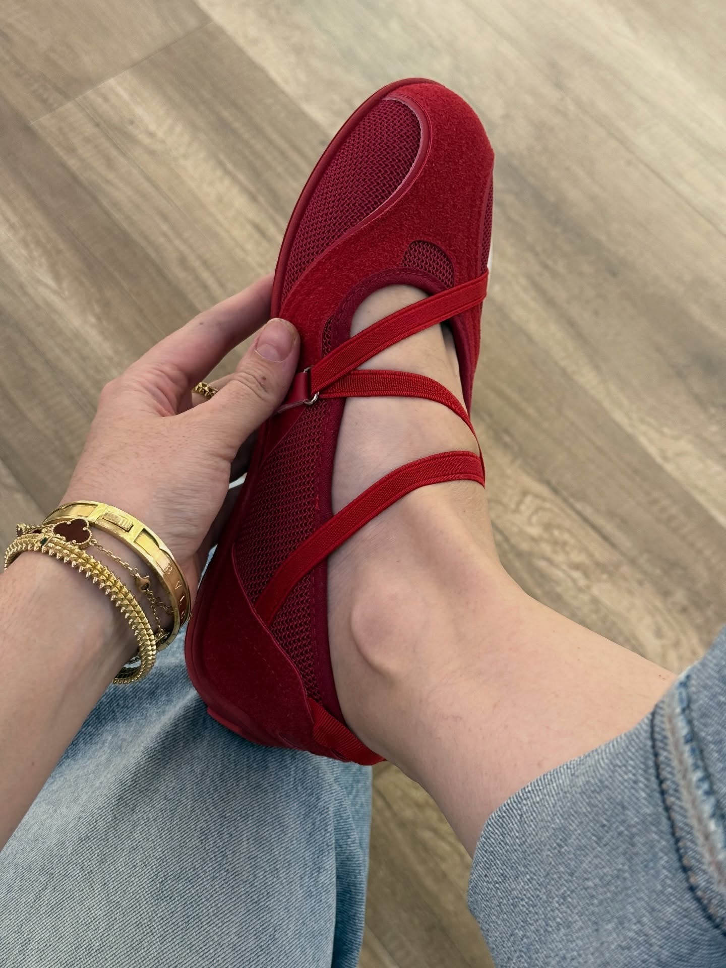 Ladies' Mesh & Suede Cross-Strap Ballet Flats