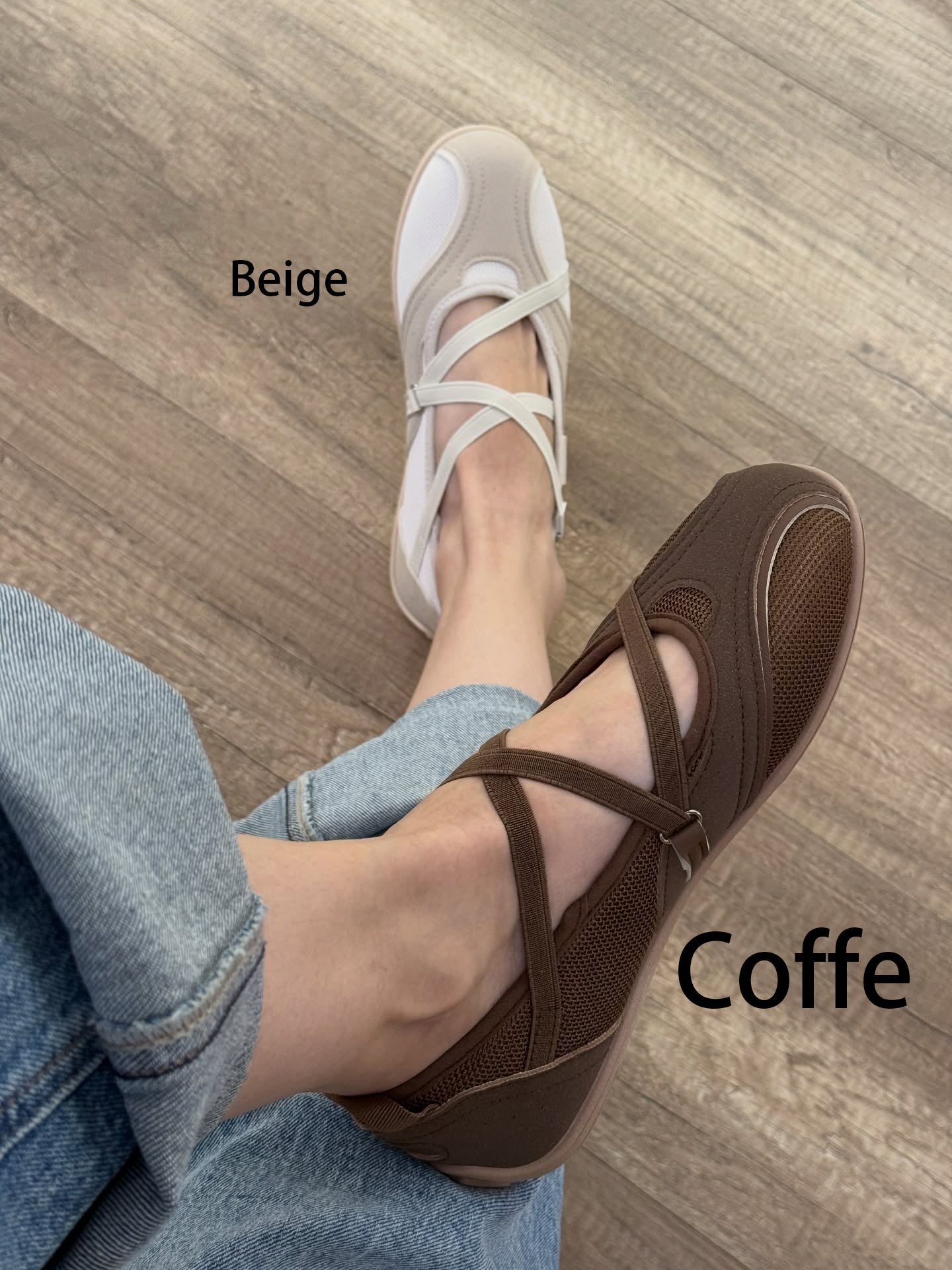 Ladies' Mesh & Suede Cross-Strap Ballet Flats