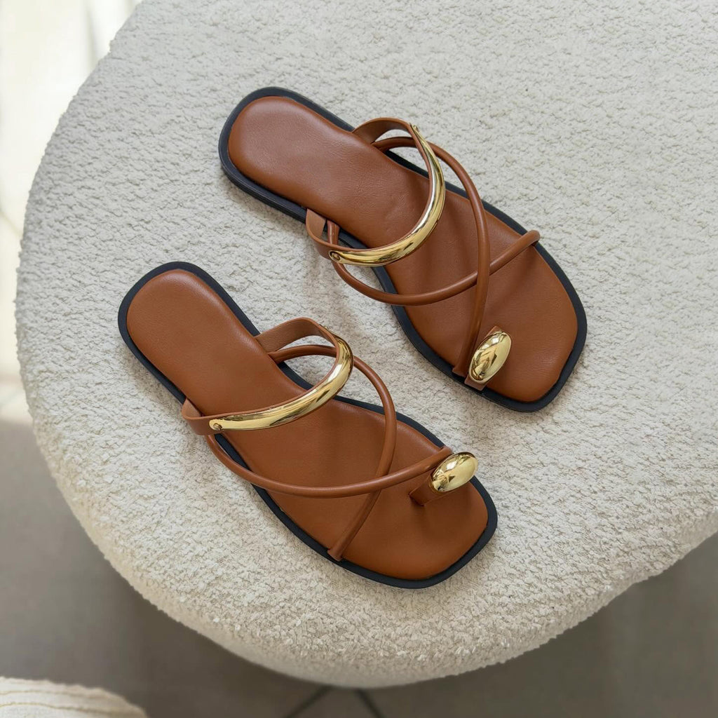 Ladies' Metal Accent Toe-Loop Slide Sandals