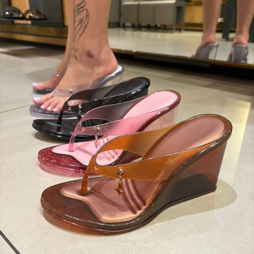 Women's Transparent Jelly Wedge Flip-Flop Sandals