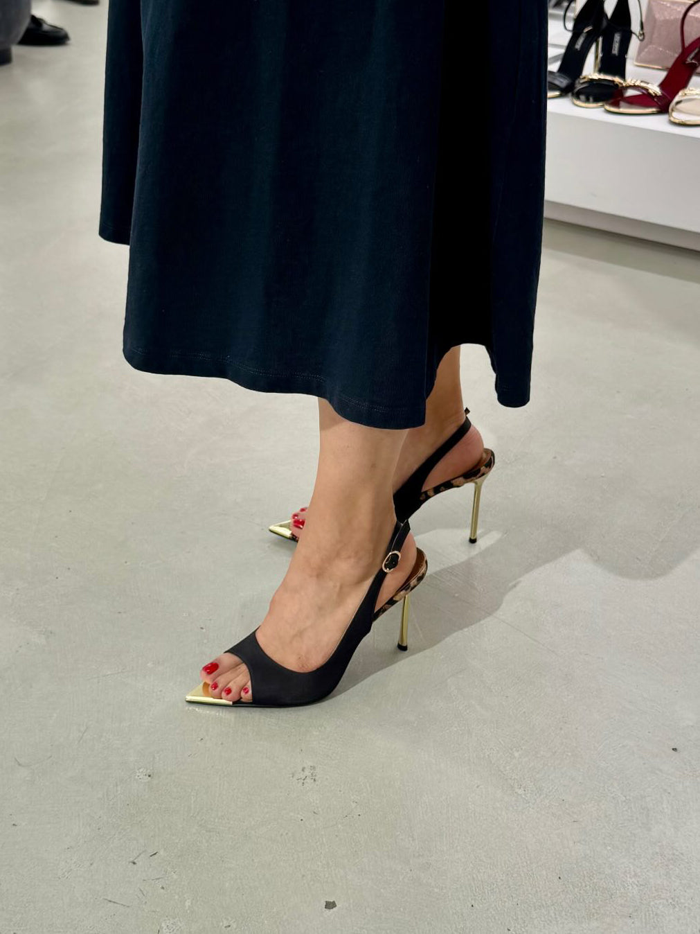 Women's Satin Peep-Toe Slingback Heels with Metal Tip