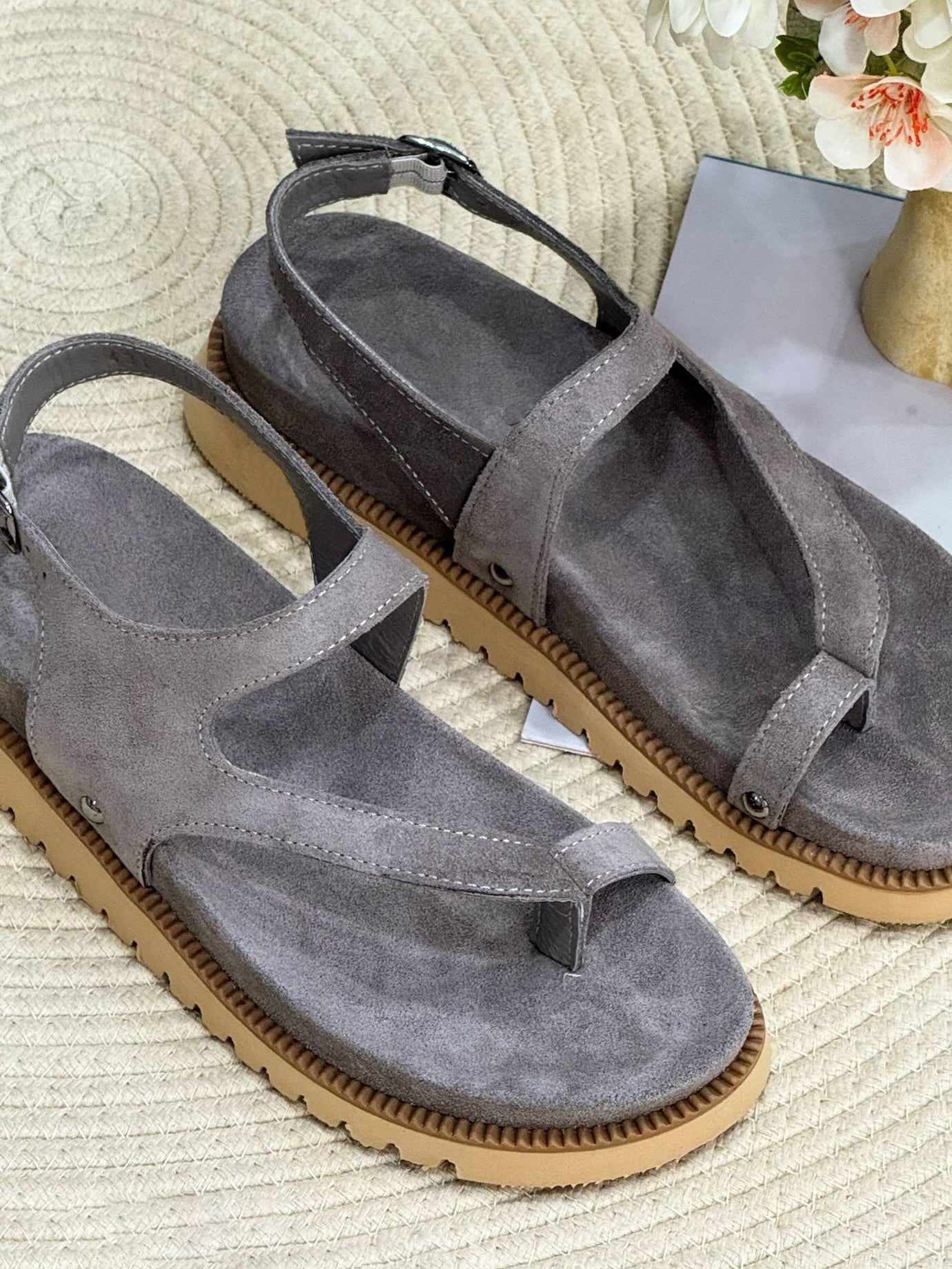 Ladies' Suede Toe-Loop Slingback Sandals