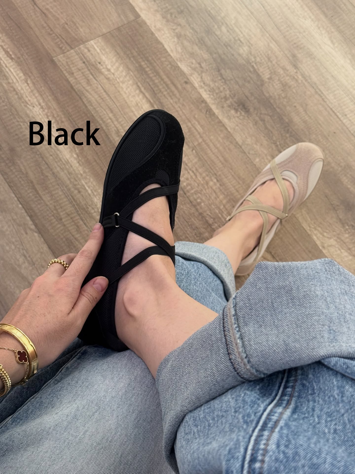 Ladies' Mesh & Suede Cross-Strap Ballet Flats