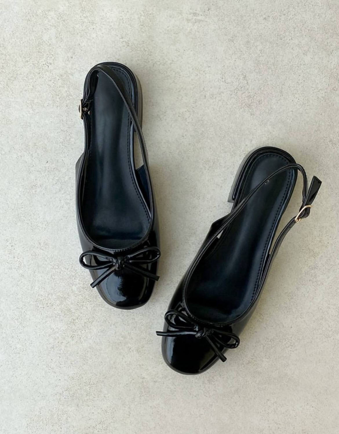 Ladies' Patent Leather Bow Slingback Block Heel Flats
