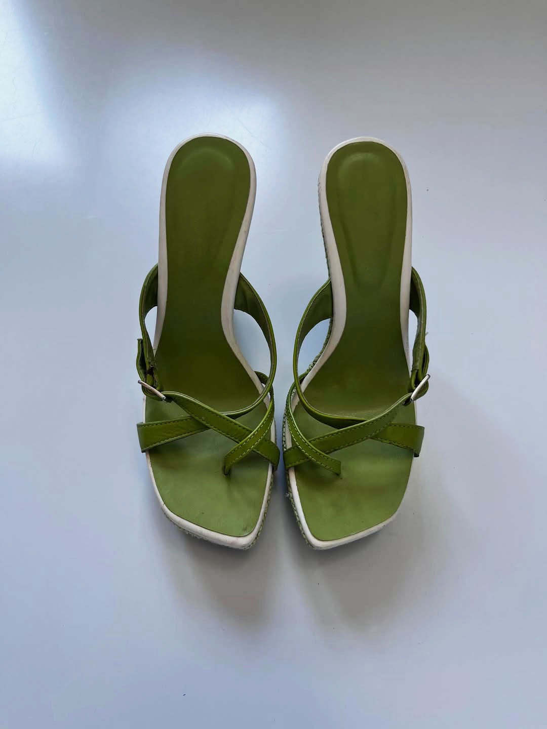 Vintage Green Leather Floral Wedge Sandals