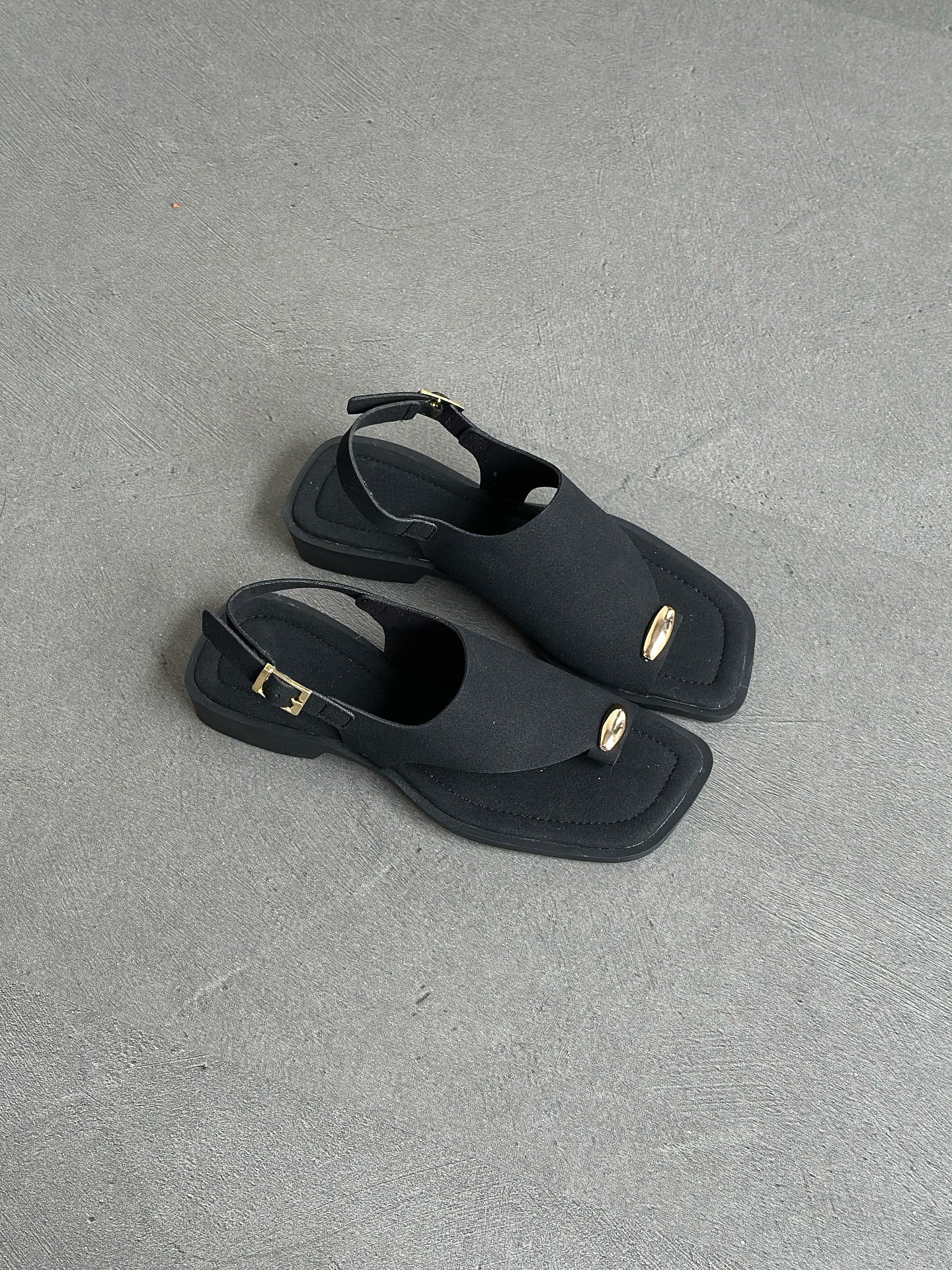 Square-Toe Metal Accent T-Strap Slingback Sandals