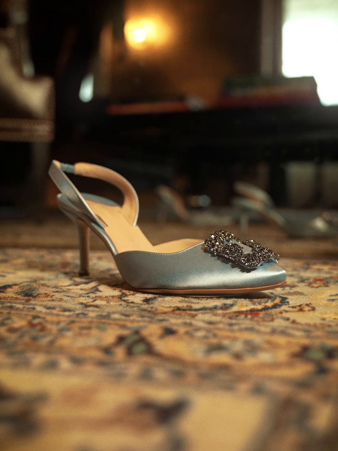 Ladies' Satin Crystal Buckle Slingback Heels