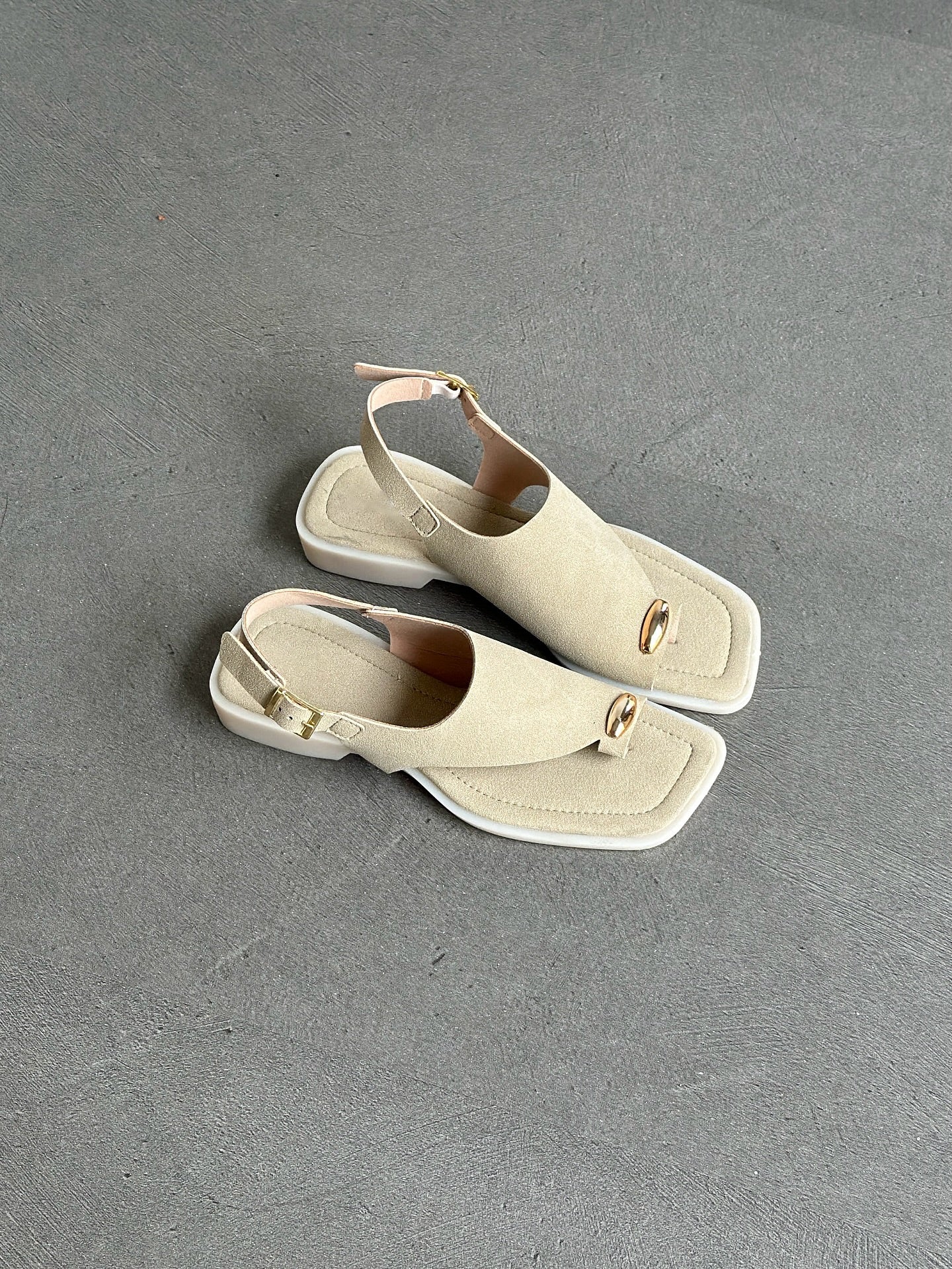 Square-Toe Metal Accent T-Strap Slingback Sandals