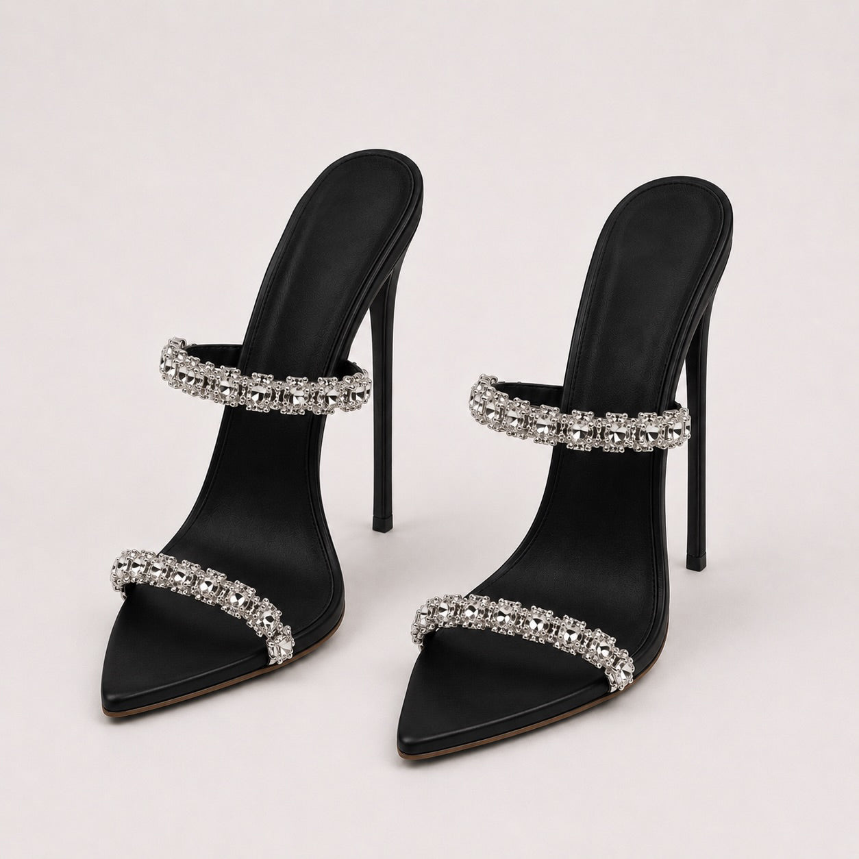 Women's Crystal-Embellished Two-Strap Stiletto Mule Sandals