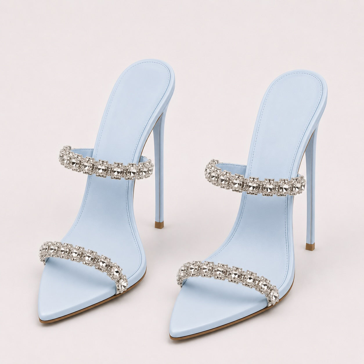 Women's Crystal-Embellished Two-Strap Stiletto Mule Sandals