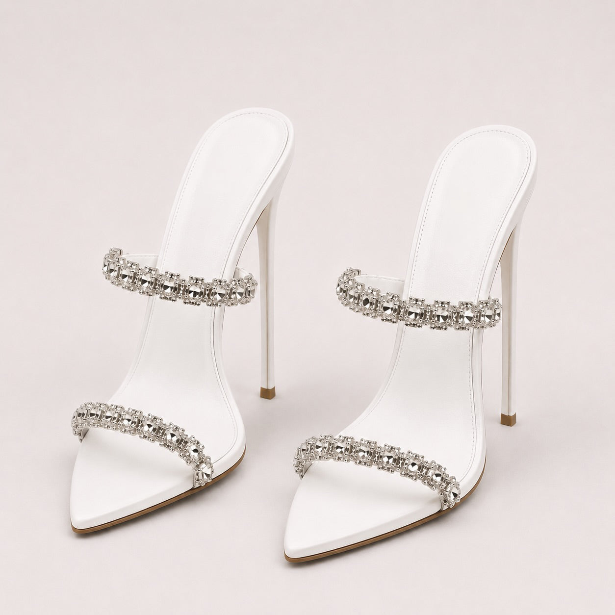Women's Crystal-Embellished Two-Strap Stiletto Mule Sandals