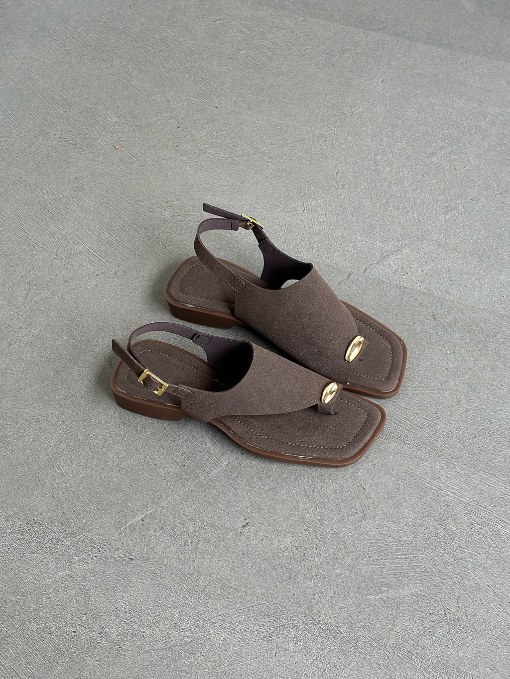 Square-Toe Metal Accent T-Strap Slingback Sandals