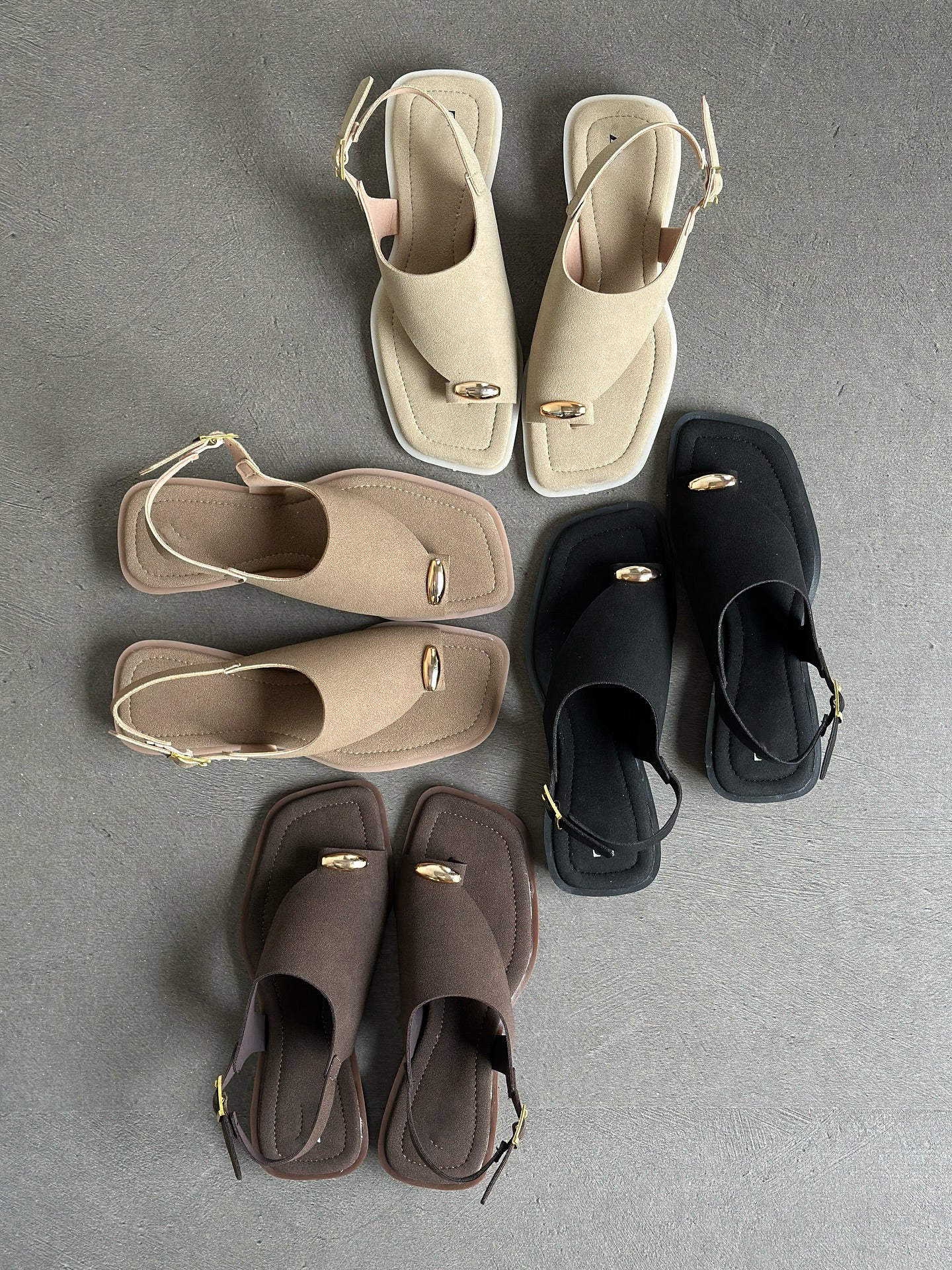 Square-Toe Metal Accent T-Strap Slingback Sandals