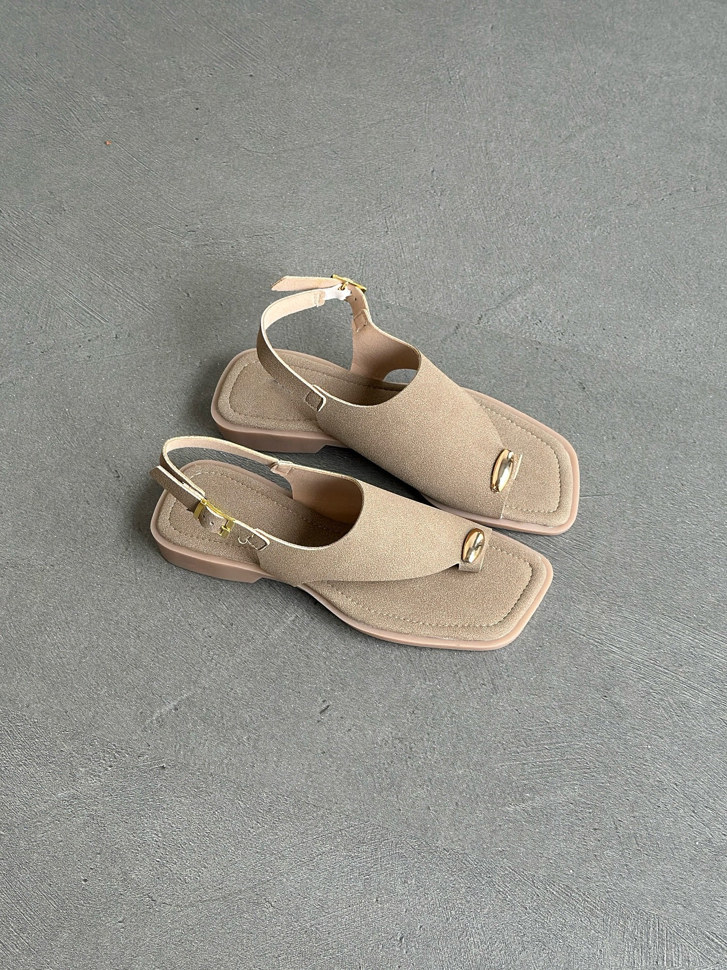 Square-Toe Metal Accent T-Strap Slingback Sandals