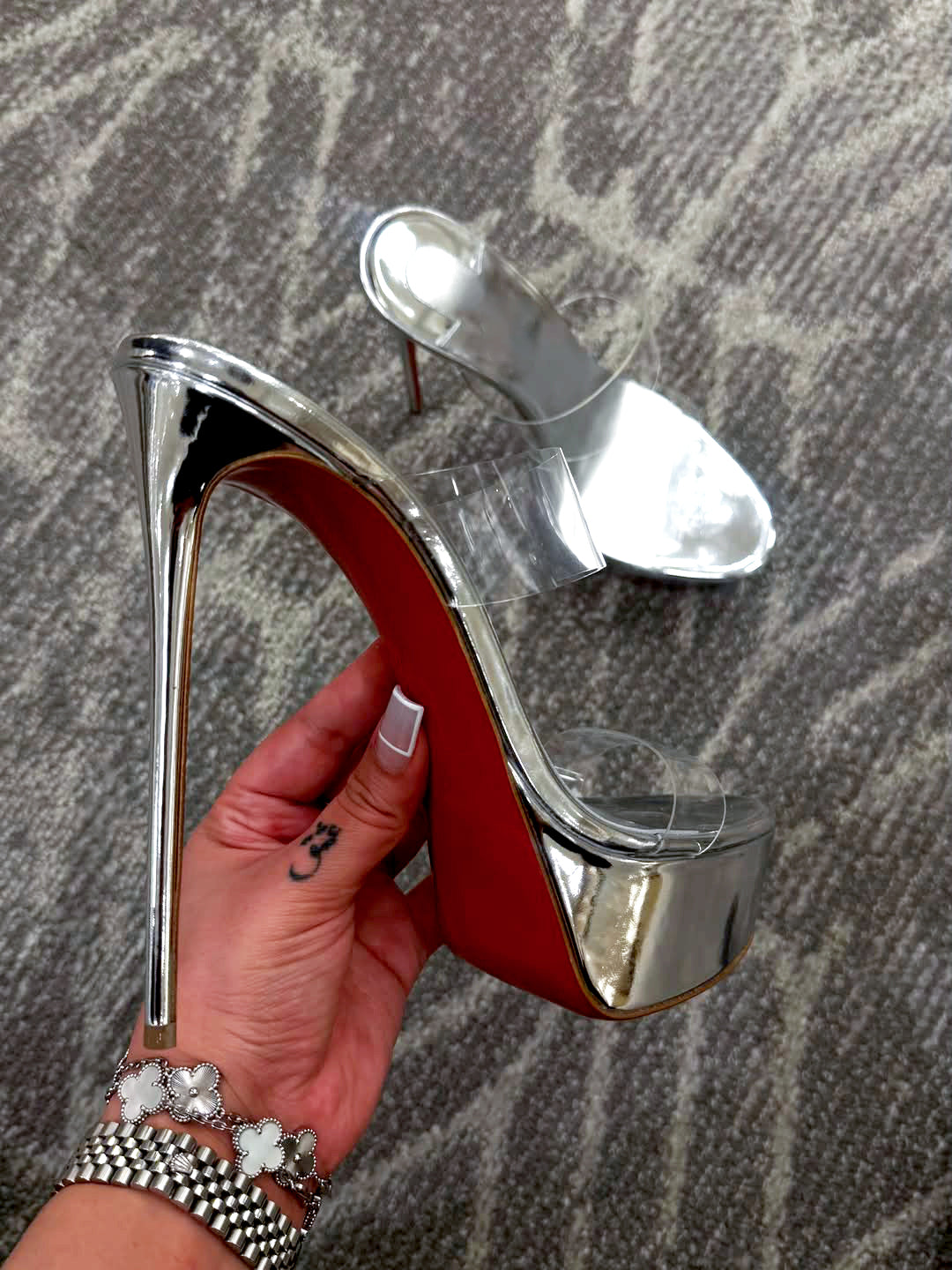 Ladies' Metallic Silver Platform Stiletto Sandals