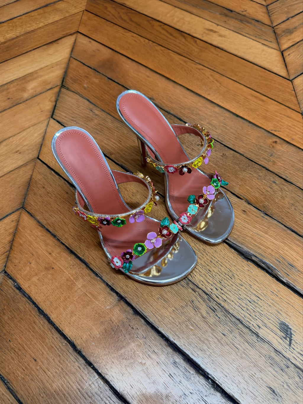 Women's Metallic Floral-Embellished Stiletto Mules
