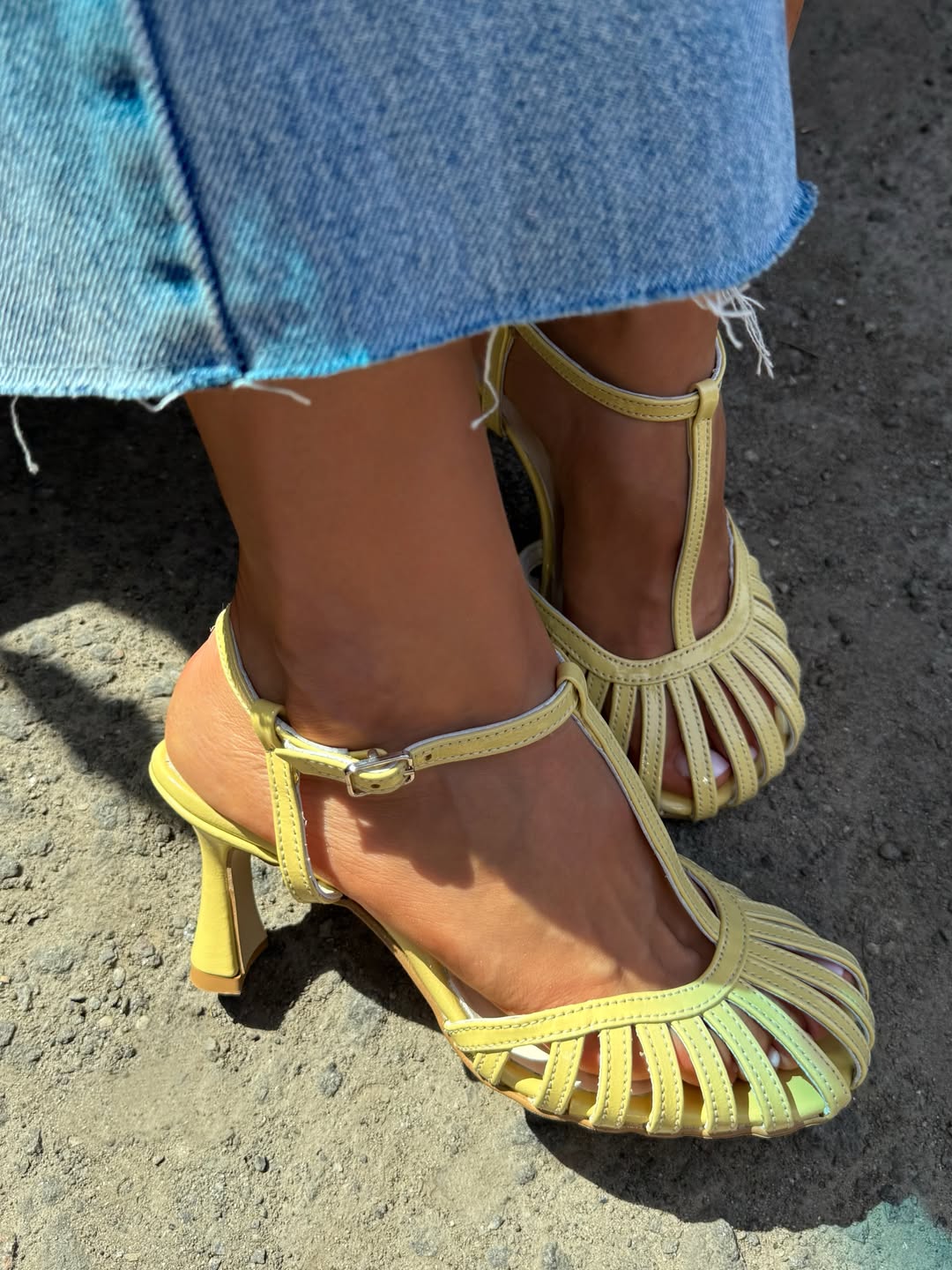 French T-Strap Caged Closed Toe Slingback Stiletto Sandals