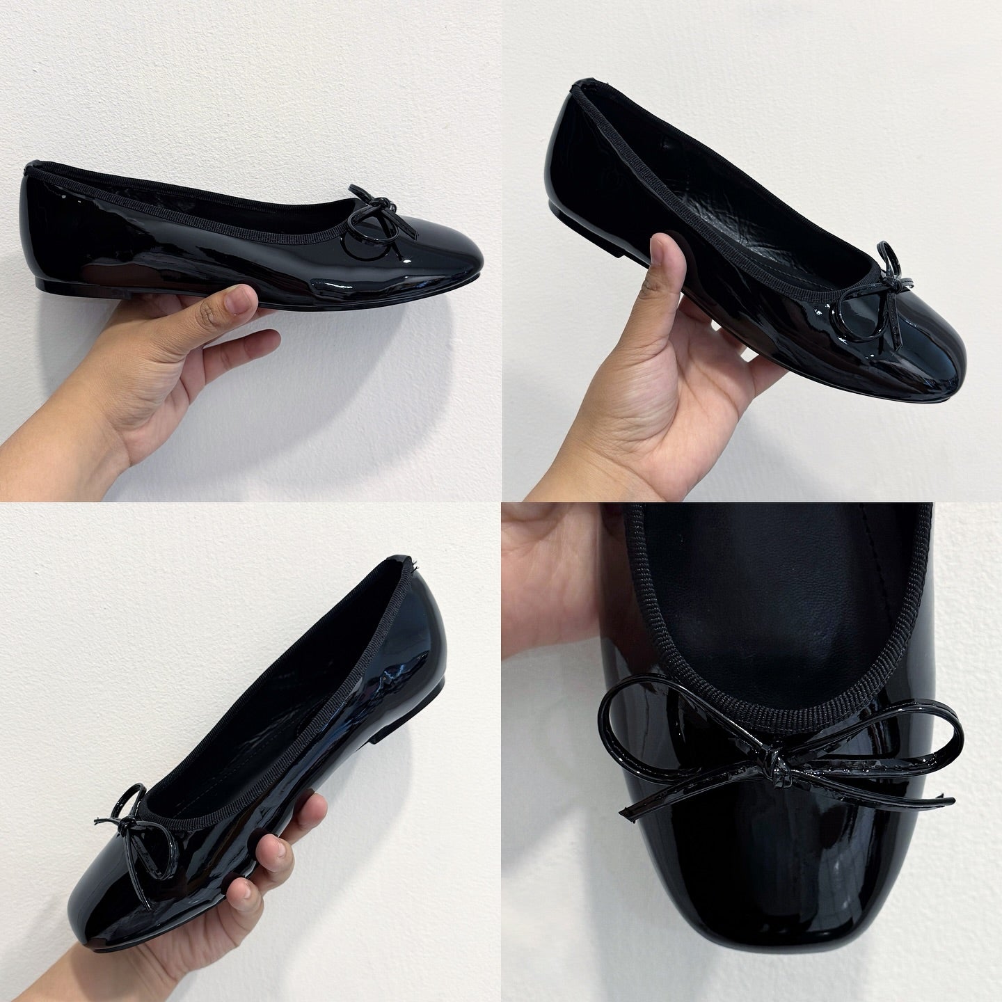 Patent Leather Bow Ballet Flats French Round Toe Slip On Shoes