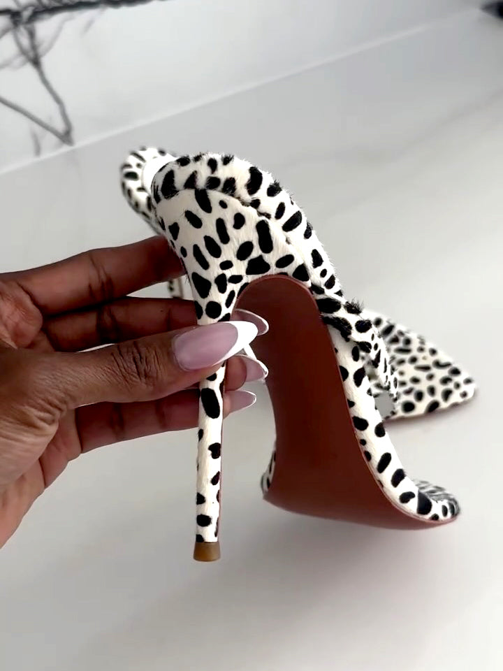Women's Dalmatian Print Calf Hair Thong Stiletto Sandals