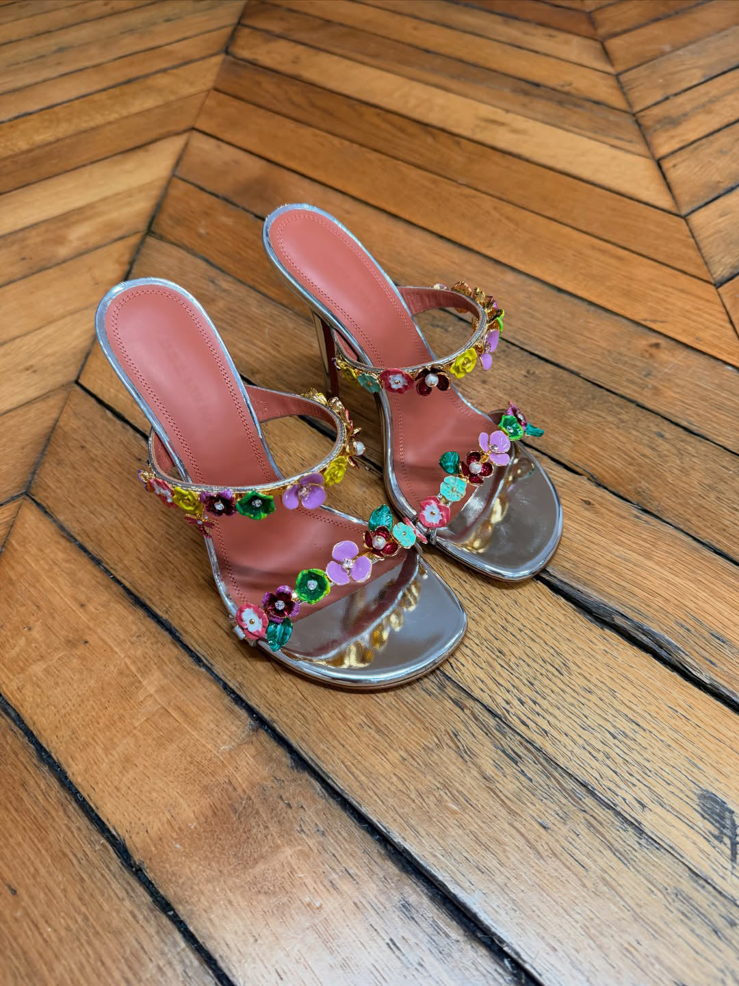 Women's Metallic Floral-Embellished Stiletto Mules