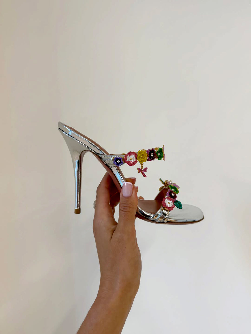Women's Metallic Floral-Embellished Stiletto Mules