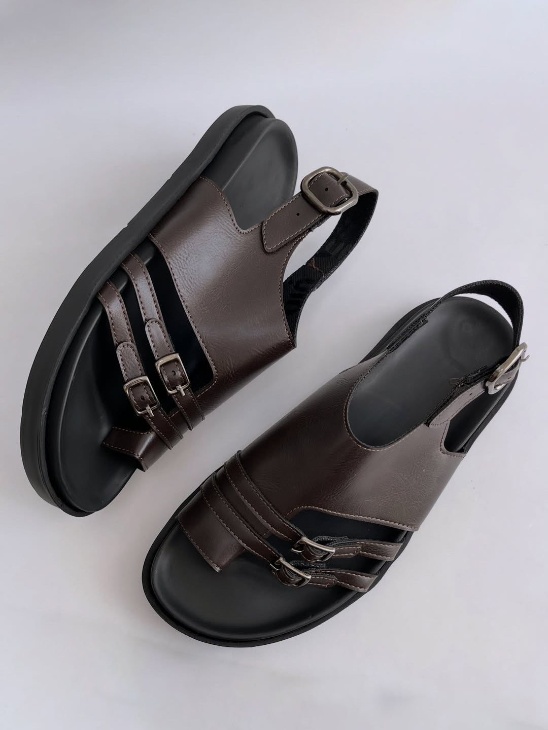 Vintage Double-Buckle Toe Loop Slingback Sandals