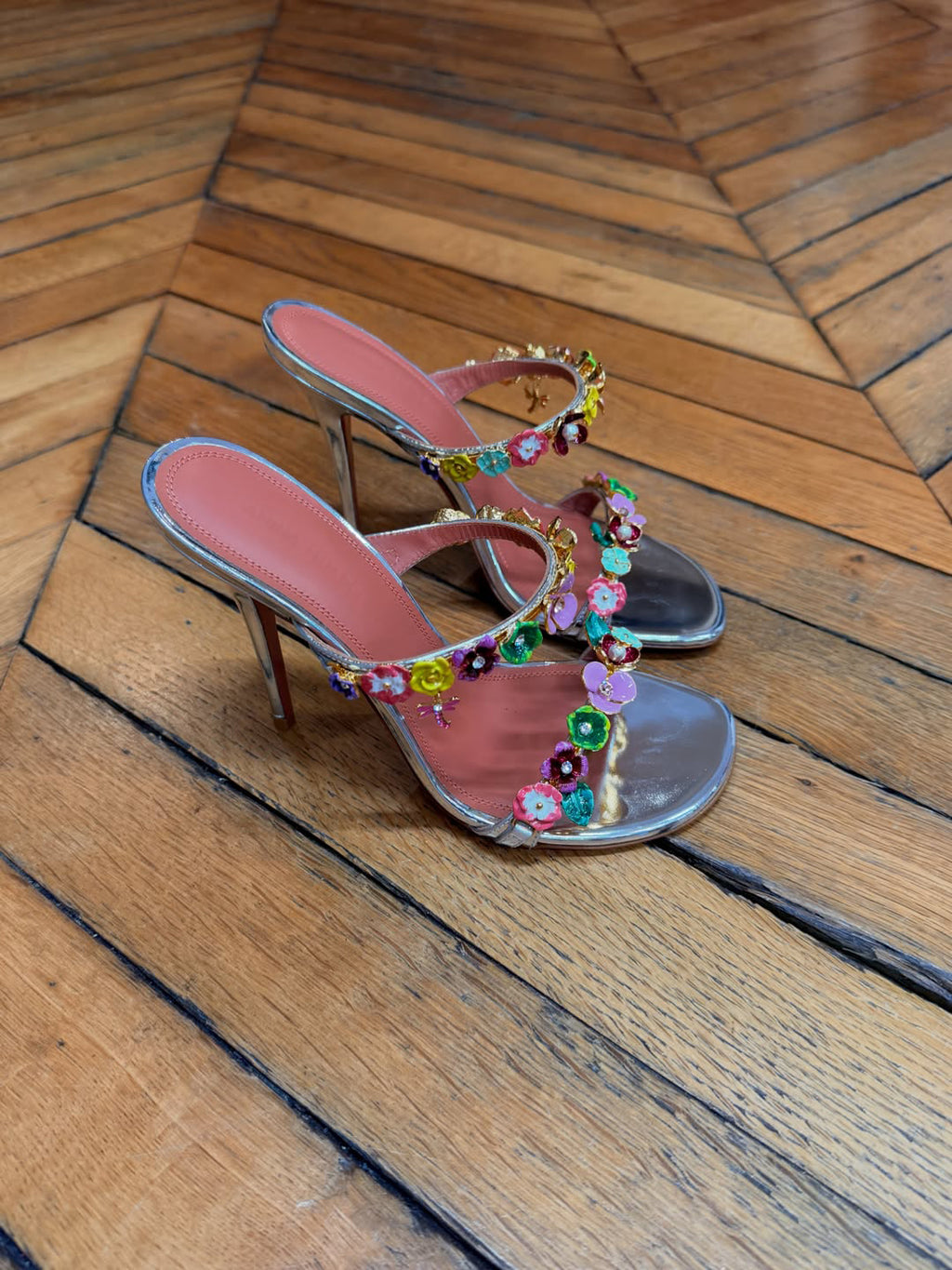 Women's Metallic Floral-Embellished Stiletto Mules