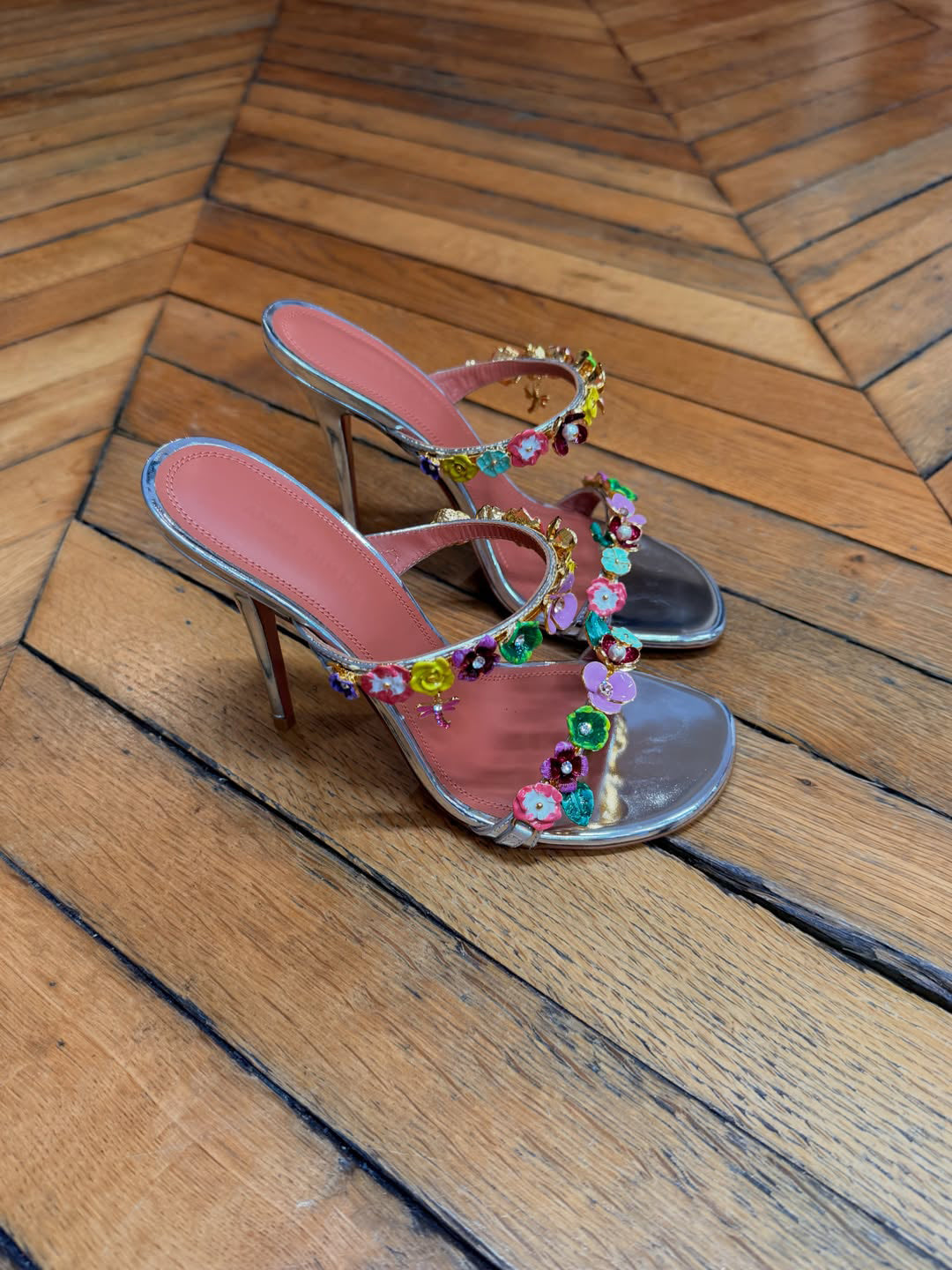 Women's Metallic Floral-Embellished Stiletto Mules