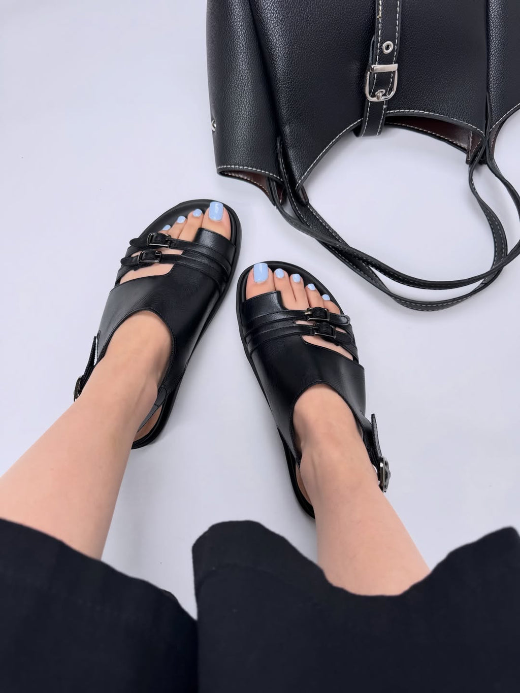 Vintage Double-Buckle Toe Loop Slingback Sandals