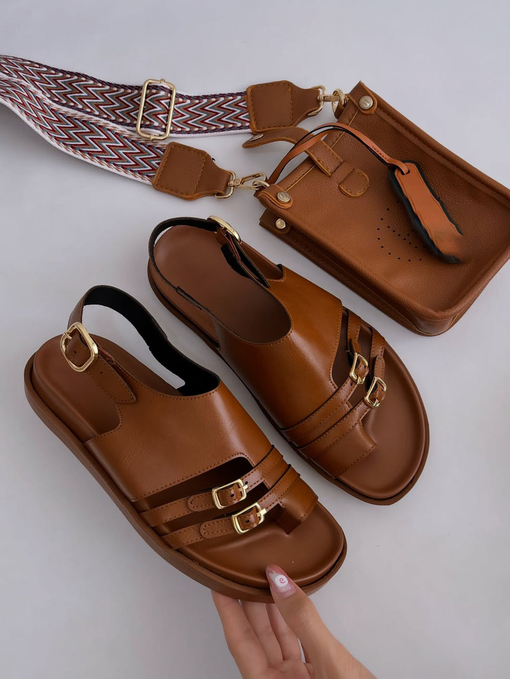 Vintage Double-Buckle Toe Loop Slingback Sandals