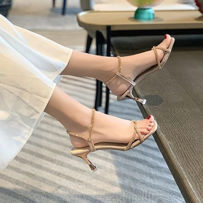 Ladies’ Rhinestone-Embellished Square-Toe Stiletto Sandals