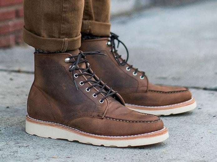 Moc-Toe Work Boots With Wedge Sole