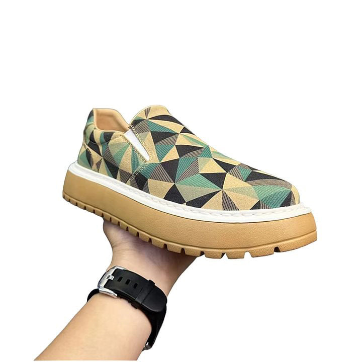 Men's Geometric Print Slip-On Platform Shoes