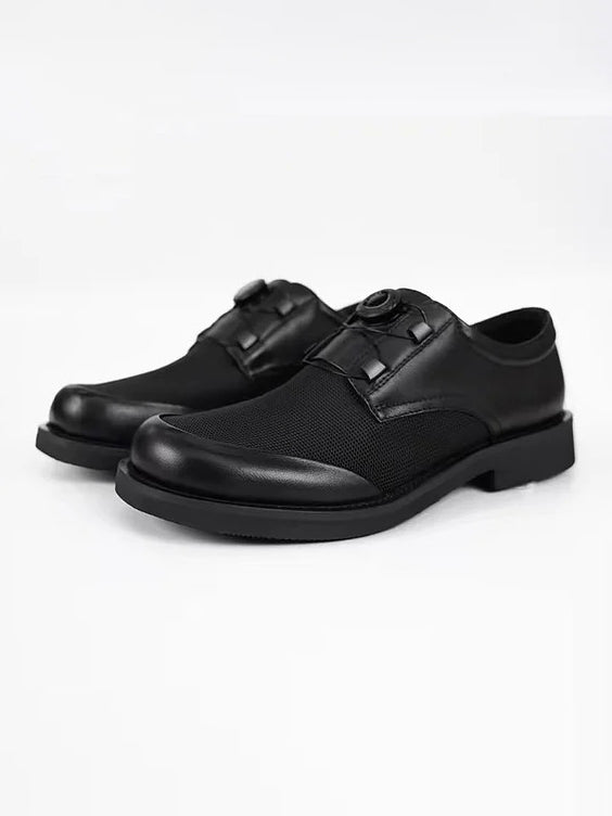 Leather & Mesh Lace-Free Casual Shoes