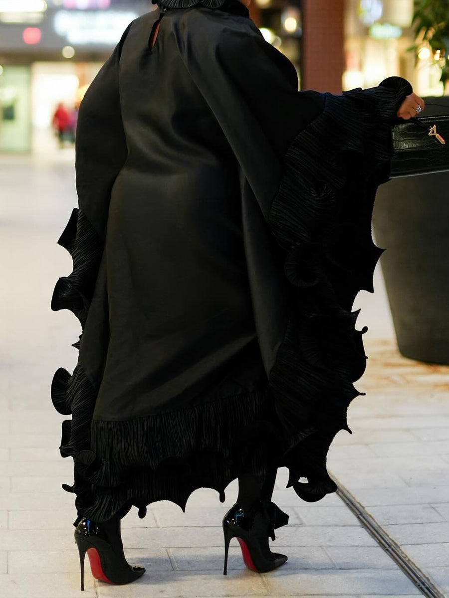 Spiral-hem Pleated Frills Loose Maxi Dress