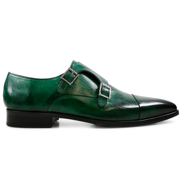 Men's Green Patina Double Monk Strap Shoes